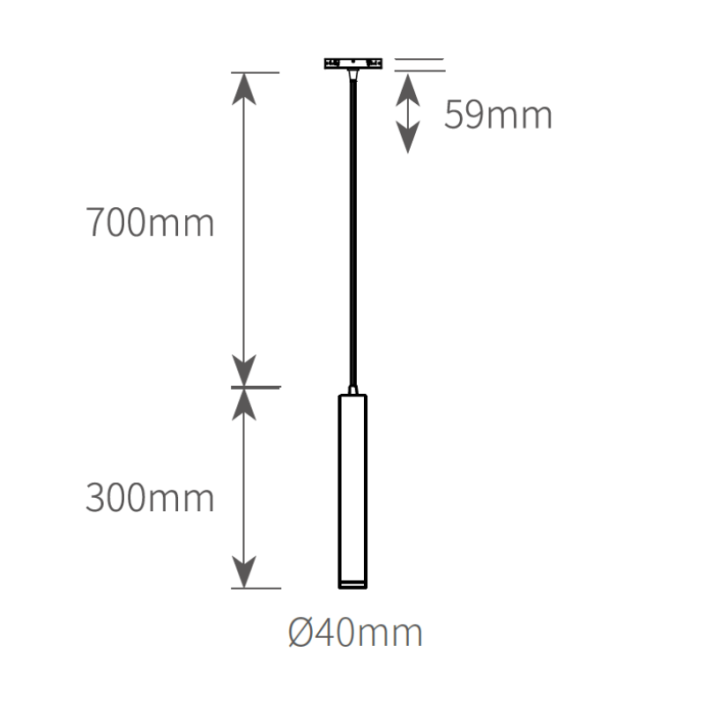 UMP403008-size Technical dimension drawing of 300mm zoomable cylinder pendant lamp