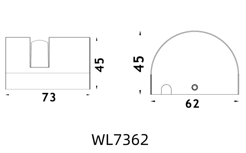 WL7362 surface-mounted LED window frame light, line drawing with dimensions of 62mm L x 73mm W, and 45mm H. WL7362 surface-mounted LED window frame light, line drawing with dimensions of 62mm L x 73mm W, and 45mm H.