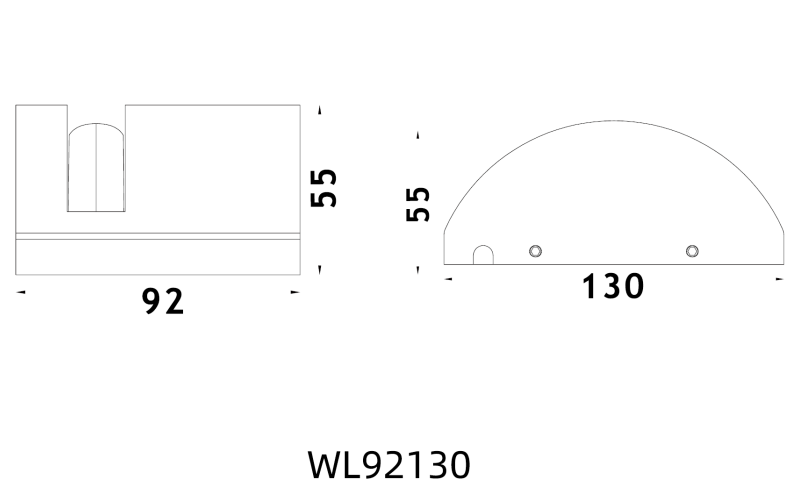 WL92130 surface-mounted LED window frame light, line drawing with dimensions of 130mm L x 92mm W, and 55mm H. WL92130 surface-mounted LED window frame light, line drawing with dimensions of 130mm L x 92mm W, and 55mm H.