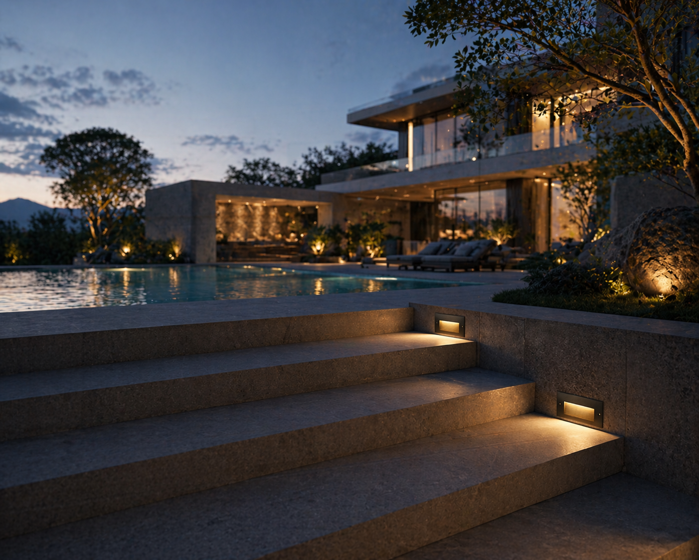 Application image of the IP67 Recessed Wall Step Light in villa project Application image of the IP67 Recessed Wall Step Light in villa project