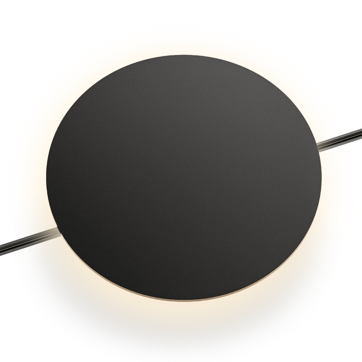 51 UMWR2007 black circular wall sconce emitting 360° ambient light in a luxury modern bedroom.