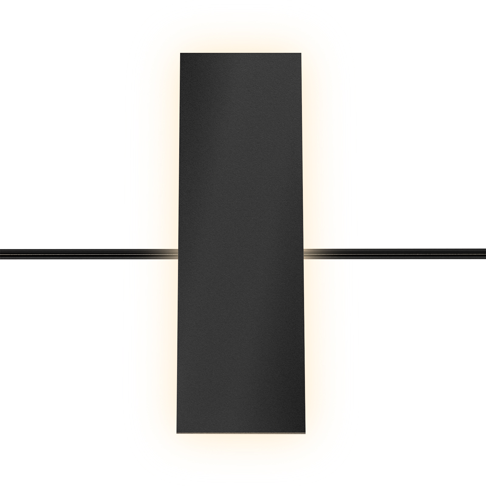 UMWS2005 black 48V rectangular wall sconce providing 360° ambient glow in a contemporary hotel bedroom.