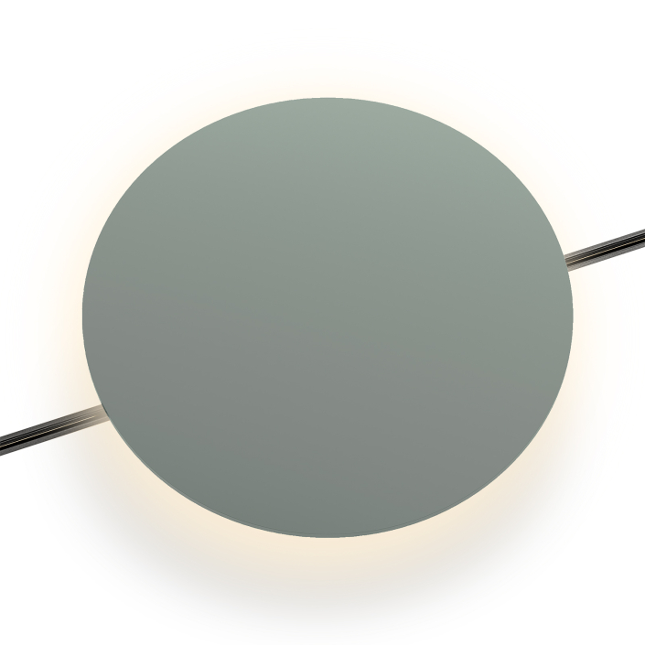 55 Green circular architectural wall sconce providing high CRI>95 360° lighting for sustainable commercial builds.