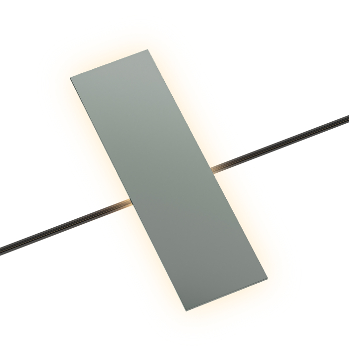 56 Green sleek rectangular wall sconce built for 48V track systems, offering high CRI>95 for sustainable architectural projects.