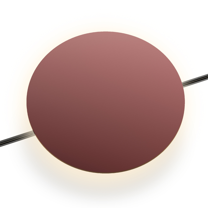 61 Red decorative circular wall light with 360° illumination and DALI/Triac dimming for artistic galleries.