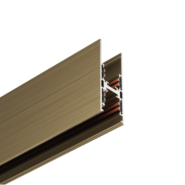 KWT-TrackRail-URC1000C-URC1500C-URC2000C-brushed copper URC1000C 5mm slim uplight & downlight architectural track rail in Brushed Copper, perfect for luxury commercial interiors.