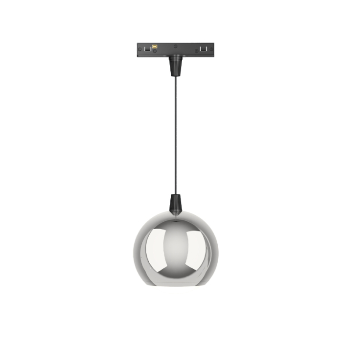 KWT-UMP8005-Sliver UMP8005 5W spherical aluminum track pendant light displayed in black, rose gold, and silver metallic finishes.