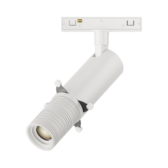 KWT-UMS4015FS-White KWT-UMS4015FS-White track light head, a clean and minimalist white variant designed for modern exhibition halls, displayed alongside its black counterpart for color options.