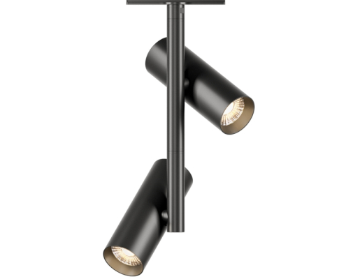 KWT-UMS4016-Black matte twin-head spotlight for 48V track, featuring dual pivoting heads for versatile directional gallery illumination.