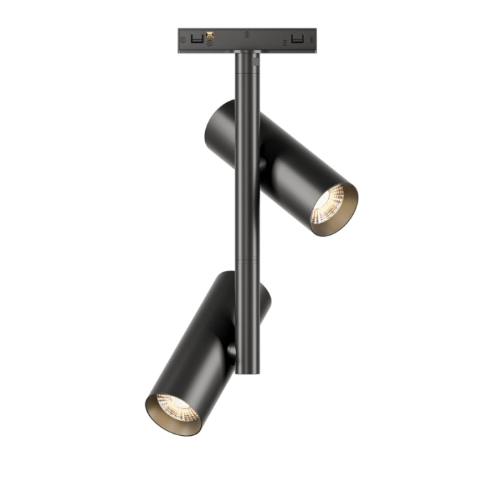 KWT-UMS4016-Black KWT-UMS4016-Black matte twin-head spotlight for 48V track, featuring dual pivoting heads for versatile directional gallery illumination.