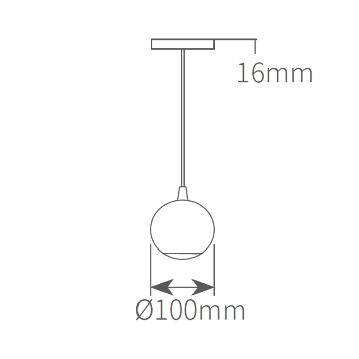 Technical dimension drawing of MP10006 100mm globe pendant light