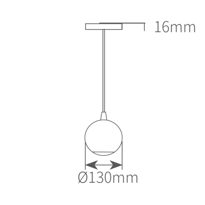 Technical dimension drawing of MP13006 130mm globe pendant light