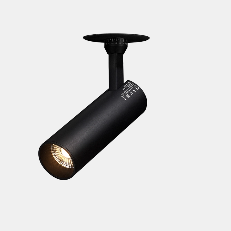 Dramatic LED recessed spotlight designed for high-end commercial lighting in boutiques, providing concentrated accent light for merchandise displays.