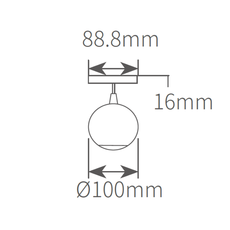 Technical dimension drawing of UMB1004 100mm thin line globe light