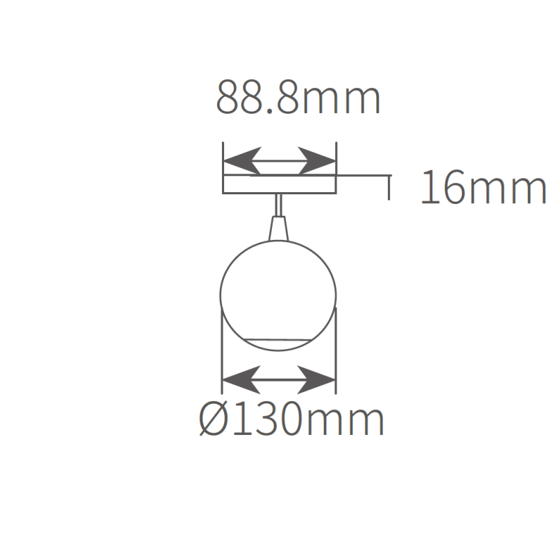 Technical dimension drawing of UMB13006 130mm thin line globe light