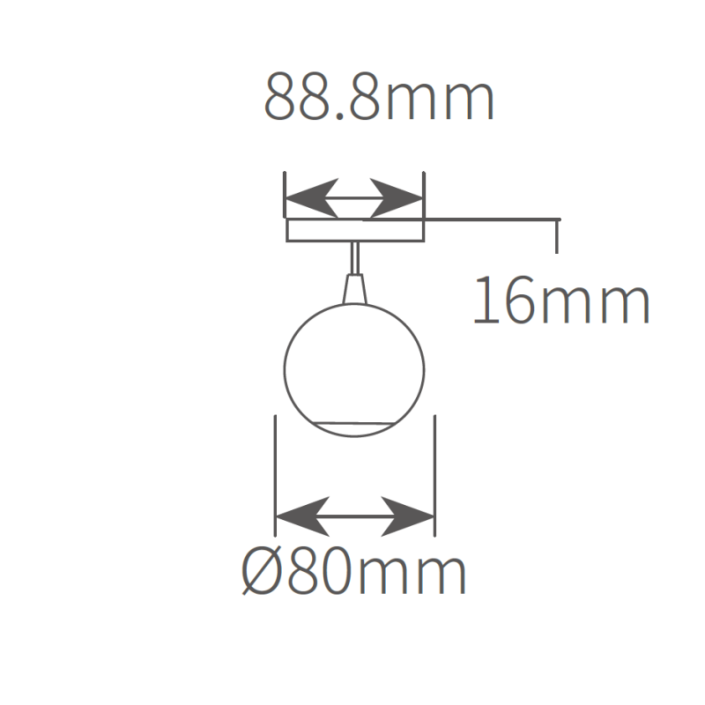 SMB8002-size Technical dimension drawing of UMB8002 80mm thin line globe light