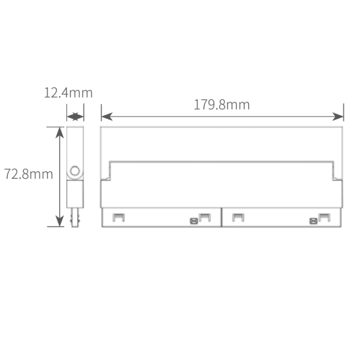 Dimension drawing of UMGL1807 gimbal linear flood track light detailing 179.8mm length and 72.8mm height.