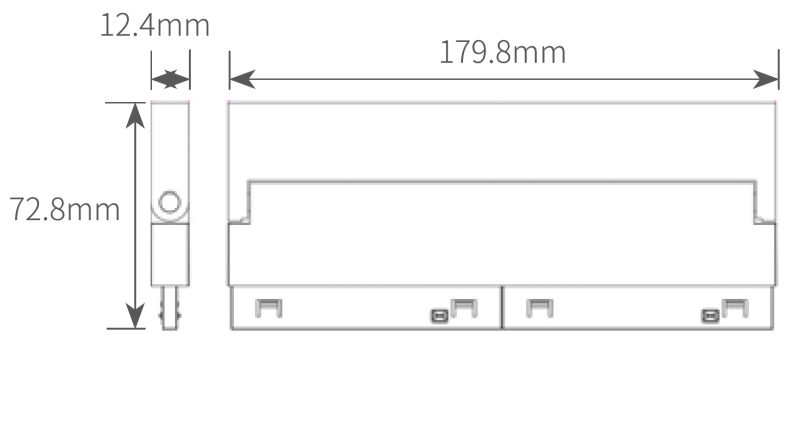 Dimension drawing of UMGL1807 gimbal linear flood track light detailing 179.8mm length and 72.8mm height.