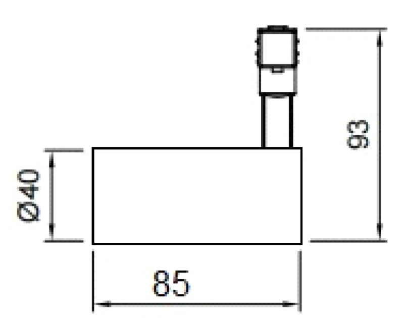 Technical dimension drawing of UMS4005 D40mm mini led track spotlight