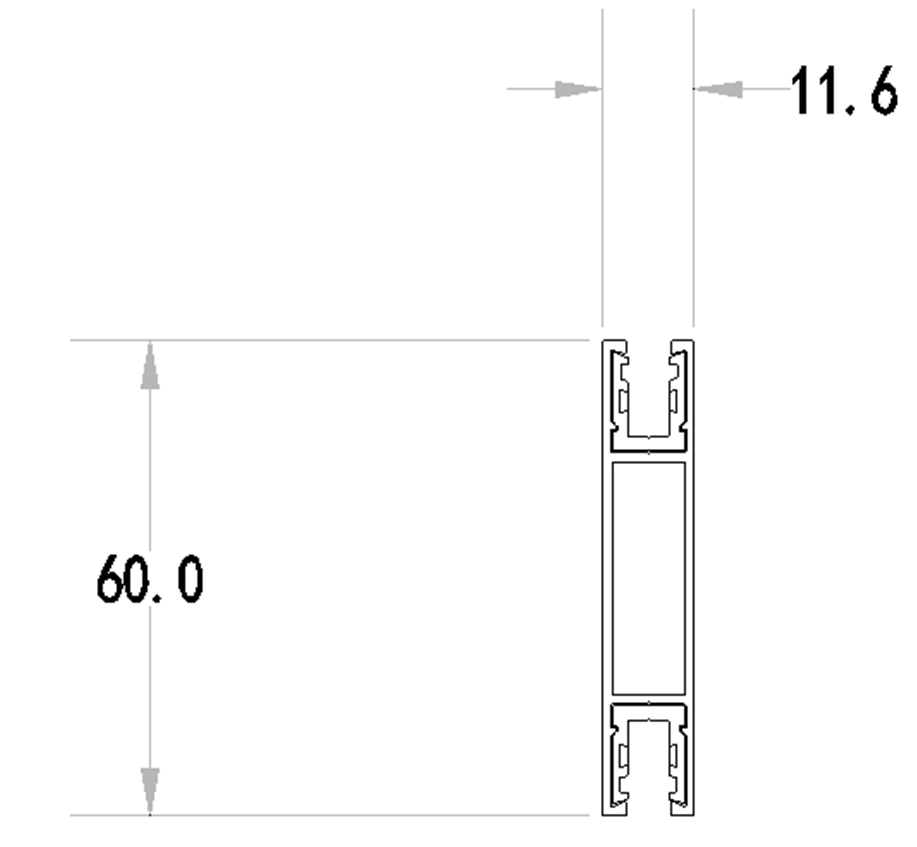 Cross-section technical drawing of the URC1000C 5mm slim uplight & downlight track rail, detailing 60.0mm height and 11.6mm width.
